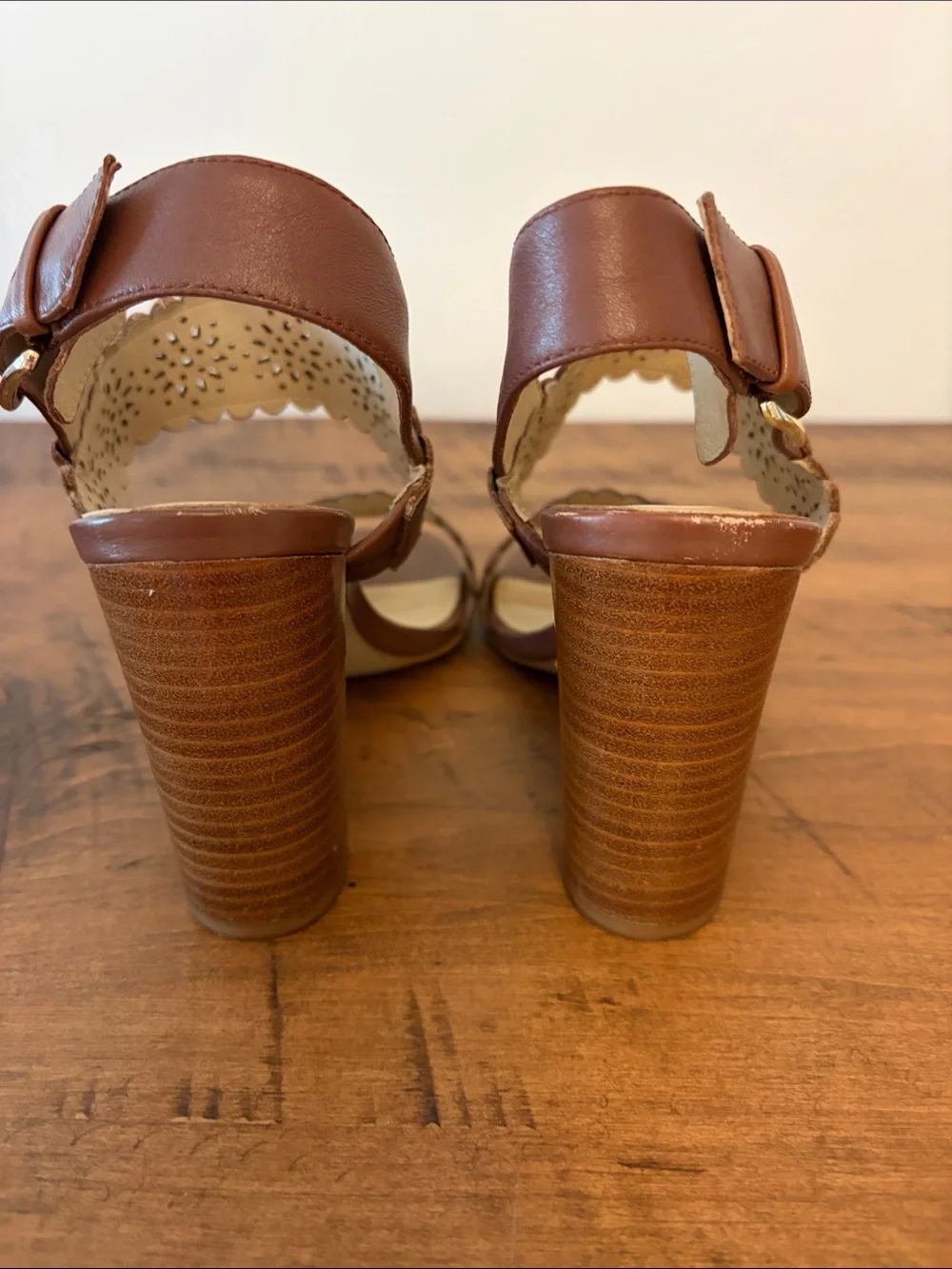 kate spade Brown Scalloped Laser-Cut Block Heel Sandals